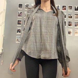 Grey and red long sleeve blouse